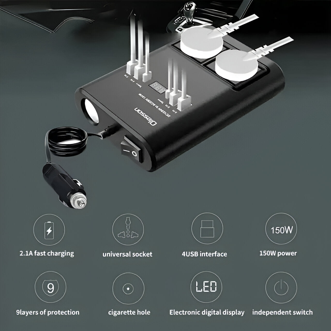 150W Car Power Inverter โ DC 12V/24V to AC 220V Converter for Vehicle