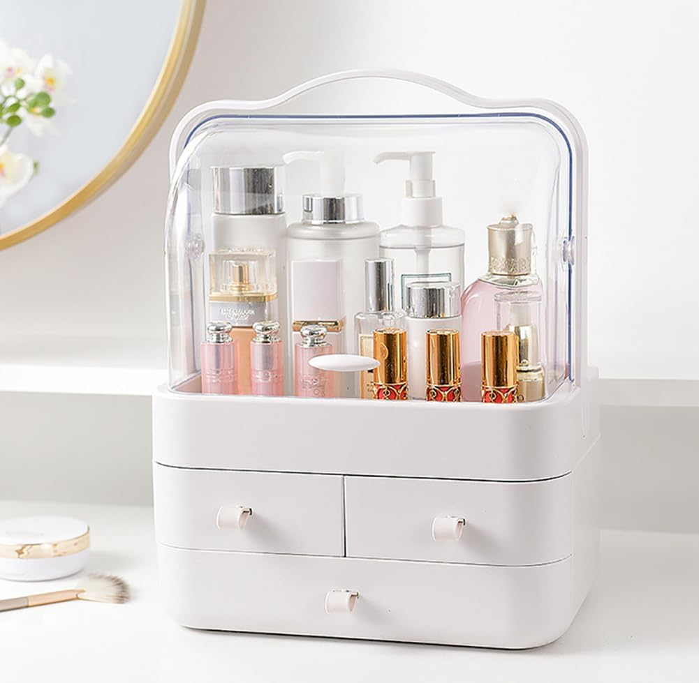Dustproof Makeup Organizer with 3 Drawers โ Waterproof Cosmetic Storage Box