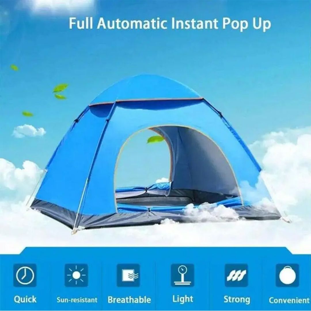 Automatic Pop-Up Tent โ Double Door, Single Layer, Waterproof & Windproof for Outdoor Camping with Carry Bag โ Green