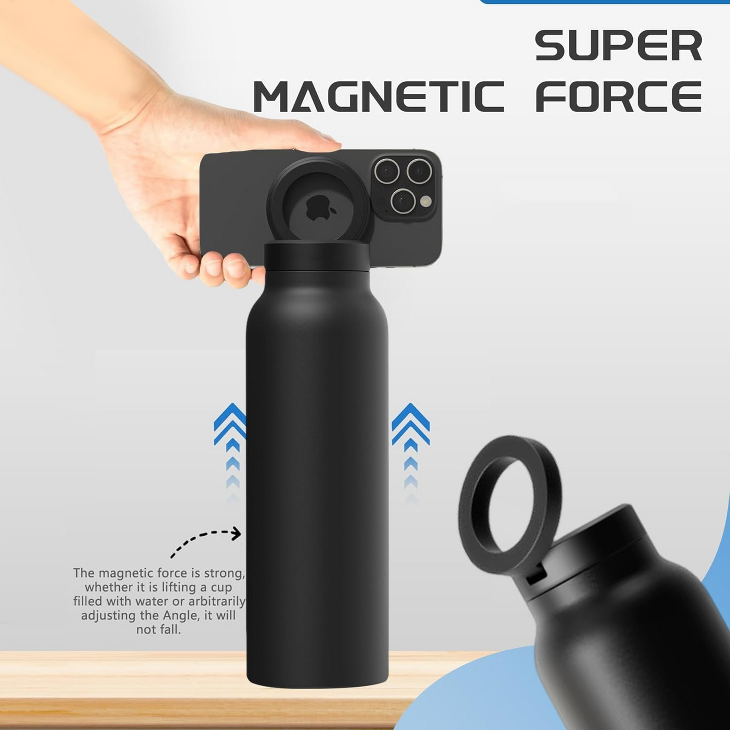 Insulated Water Bottle with Magnetic Phone Holder Stainless Steel Tumbler Compatible with MagSafe for Gym, Car, & Sports