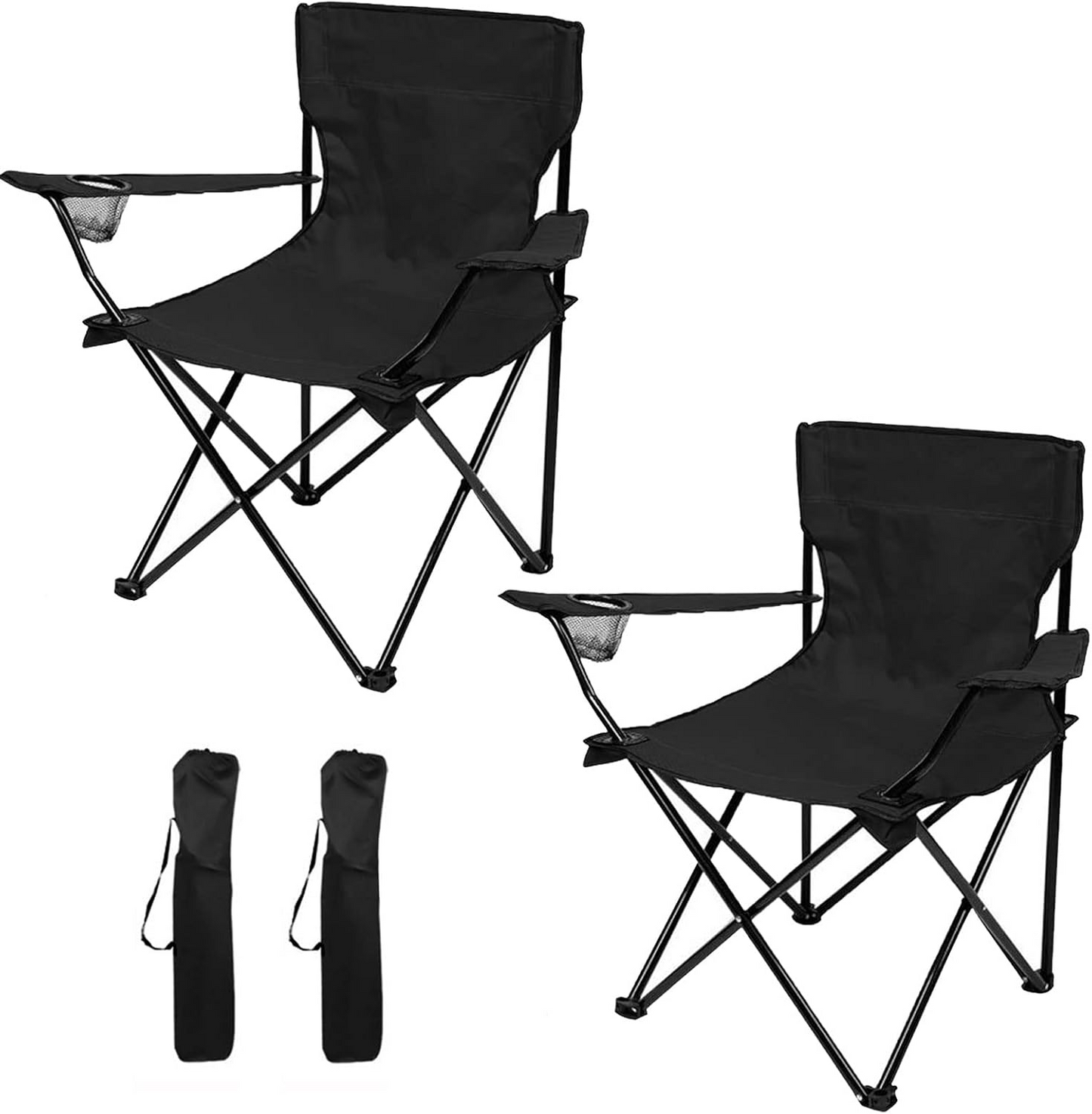 Portable & Foldable Camping Chair with Cup Holder, Outdoor Chair โ Black