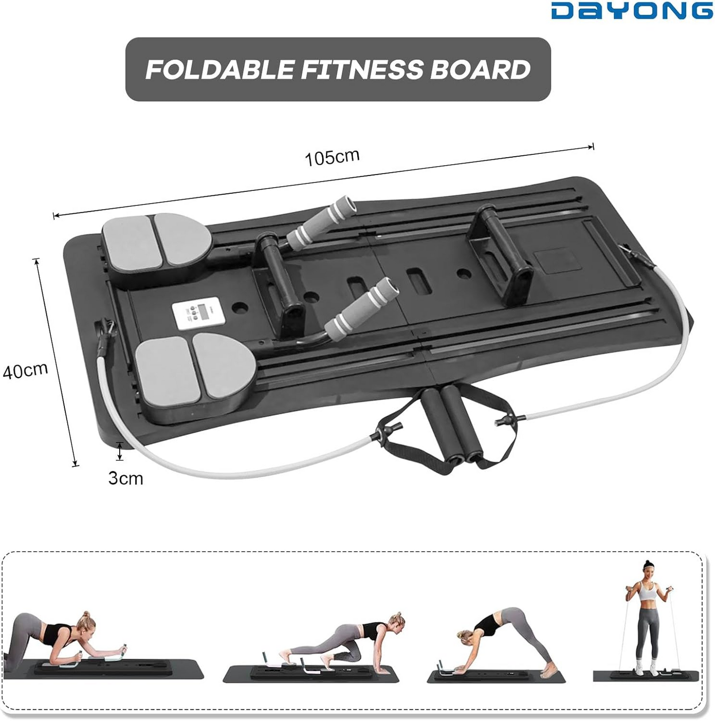 Foldable Pilates Reformer Machine โ Multifunctional Home Fitness Board with Ab Roller