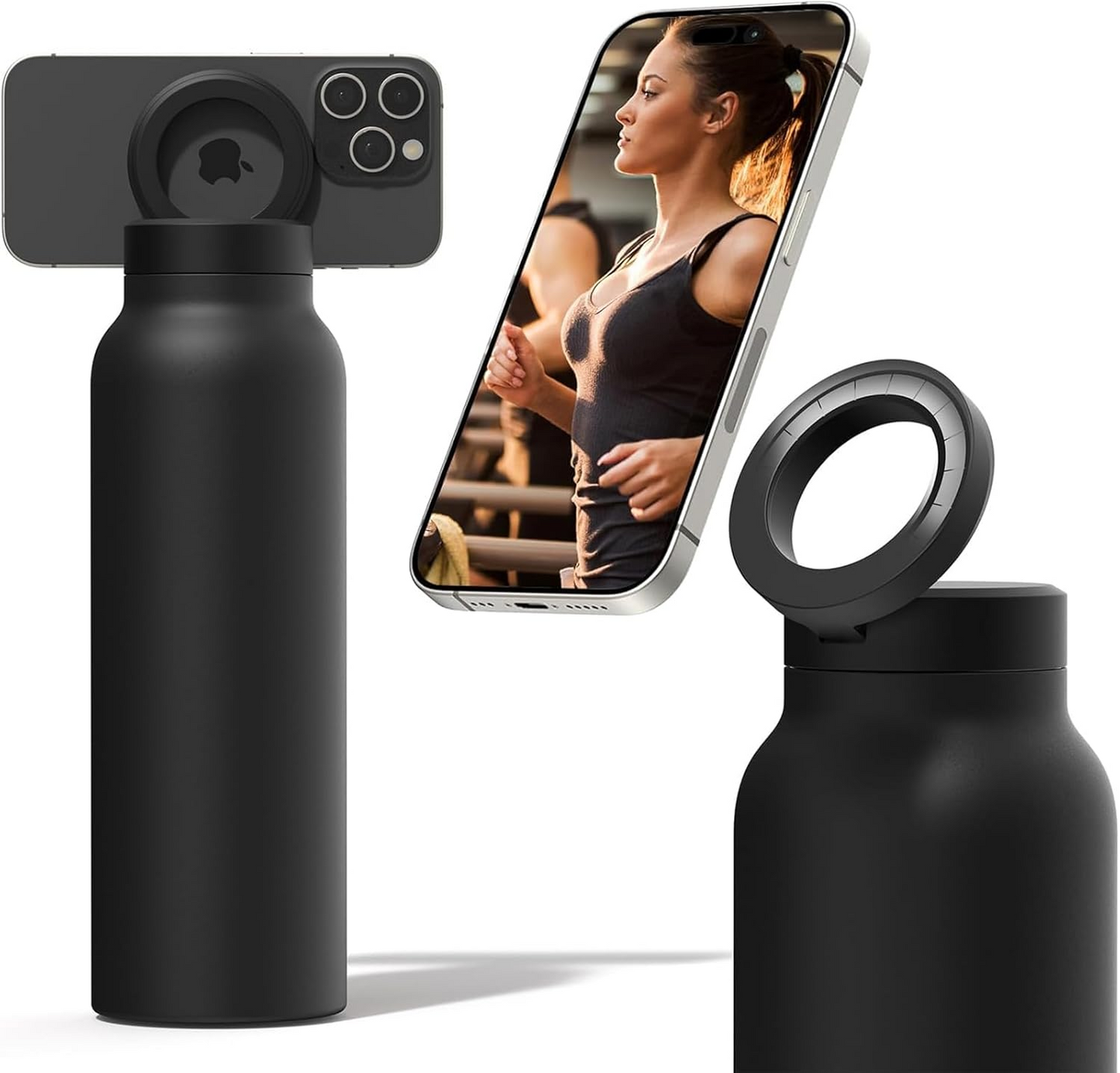 Insulated Water Bottle with Magnetic Phone Holder Stainless Steel Tumbler Compatible with MagSafe for Gym, Car, & Sports