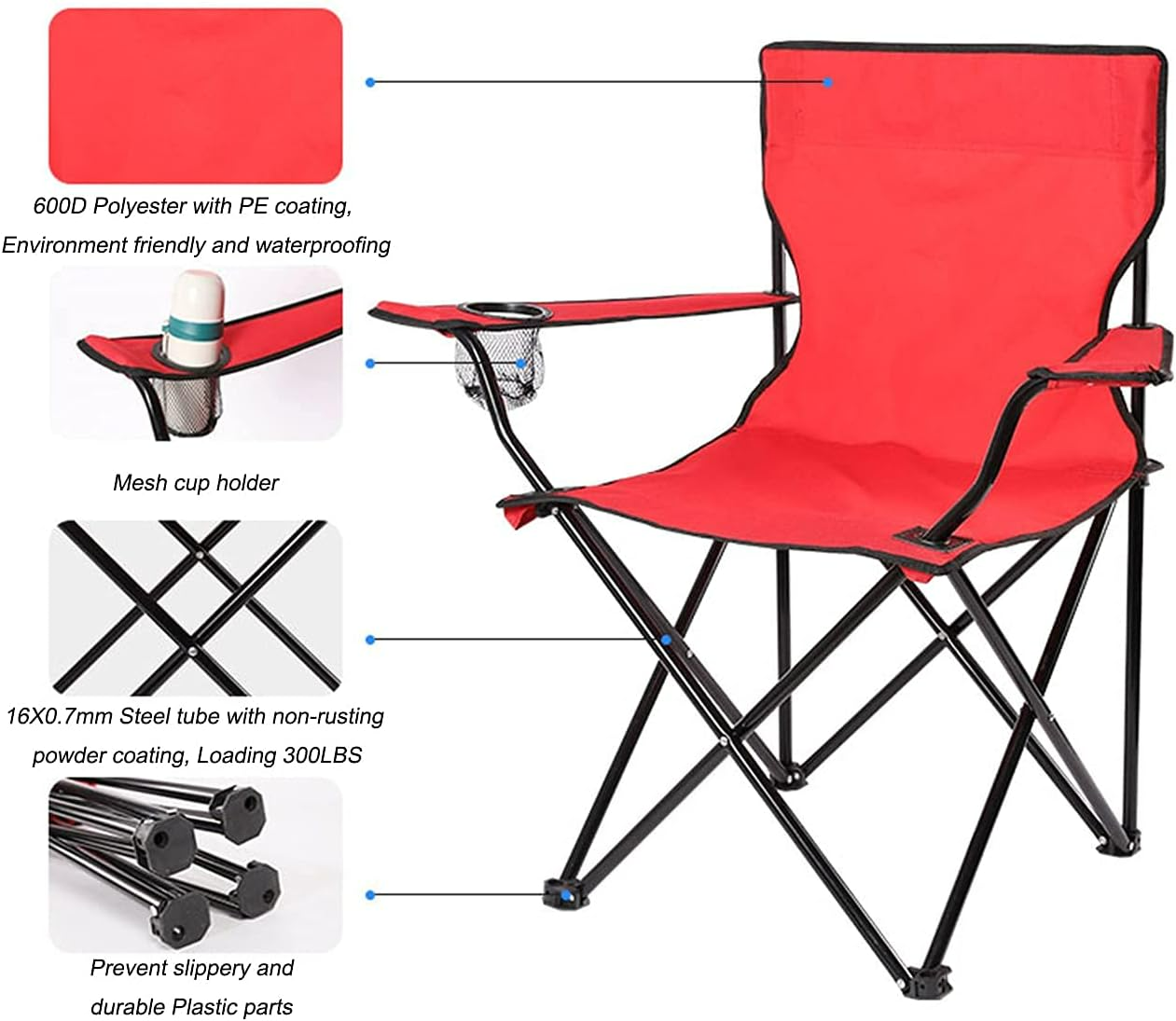 Portable & Foldable Camping Chair with Cup Holder, Outdoor Chair โ Black