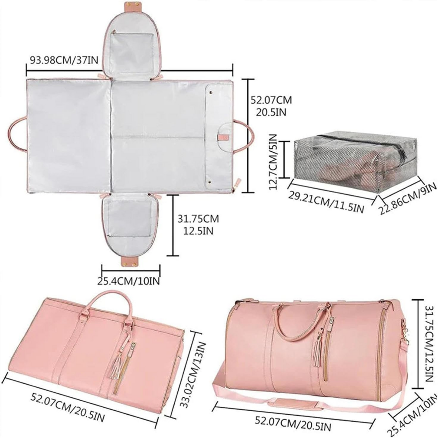 8 in 1 Travel Storage Bag, Leather Travel Duffel Bag with Shoulder Strap
