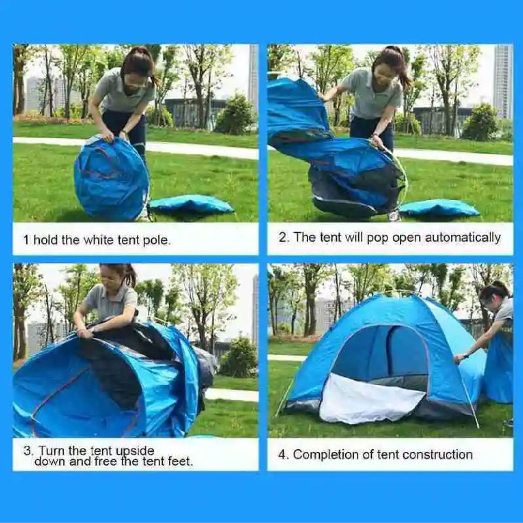 Automatic Pop-Up Tent โ Double Door, Single Layer, Waterproof & Windproof for Outdoor Camping with Carry Bag โ Green