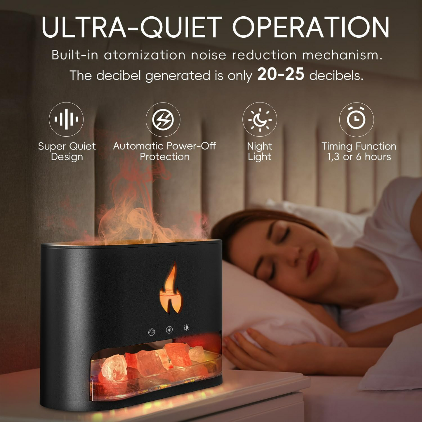 3 in 1 Flame Aroma Diffuser & Himalayan Salt Lamp 250ml Cool Mist Humidifier