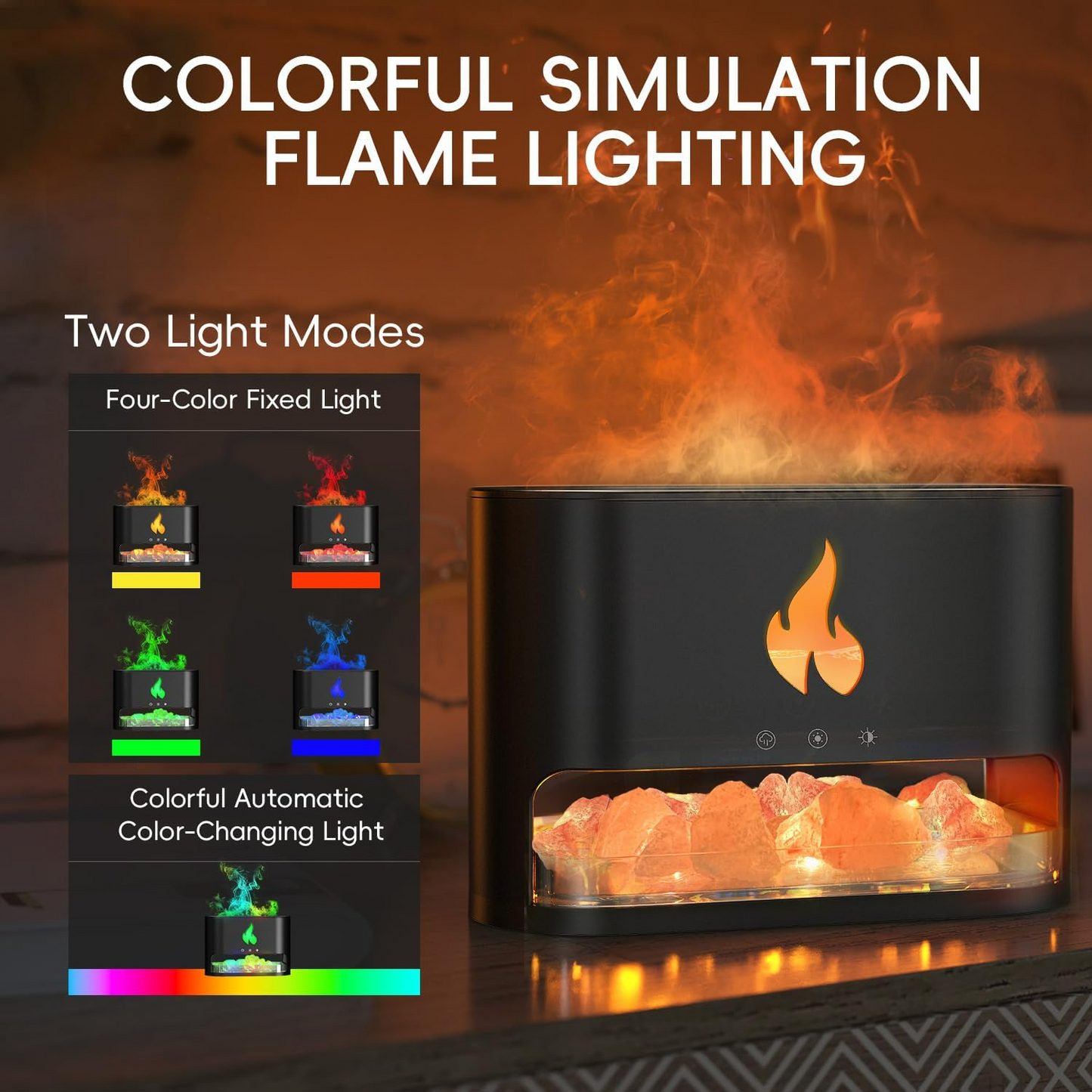 3 in 1 Flame Aroma Diffuser & Himalayan Salt Lamp 250ml Cool Mist Humidifier