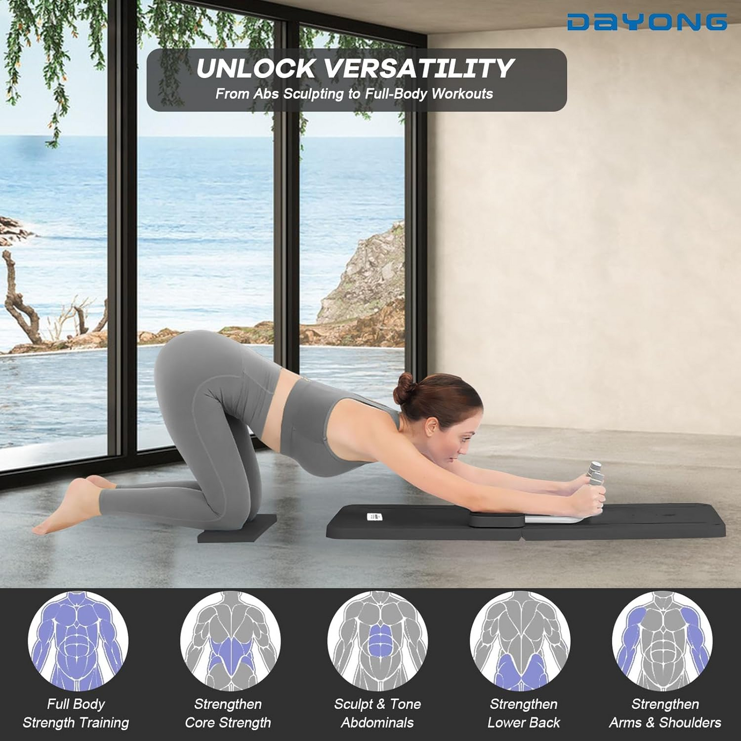 Foldable Pilates Reformer Machine โ Multifunctional Home Fitness Board with Ab Roller