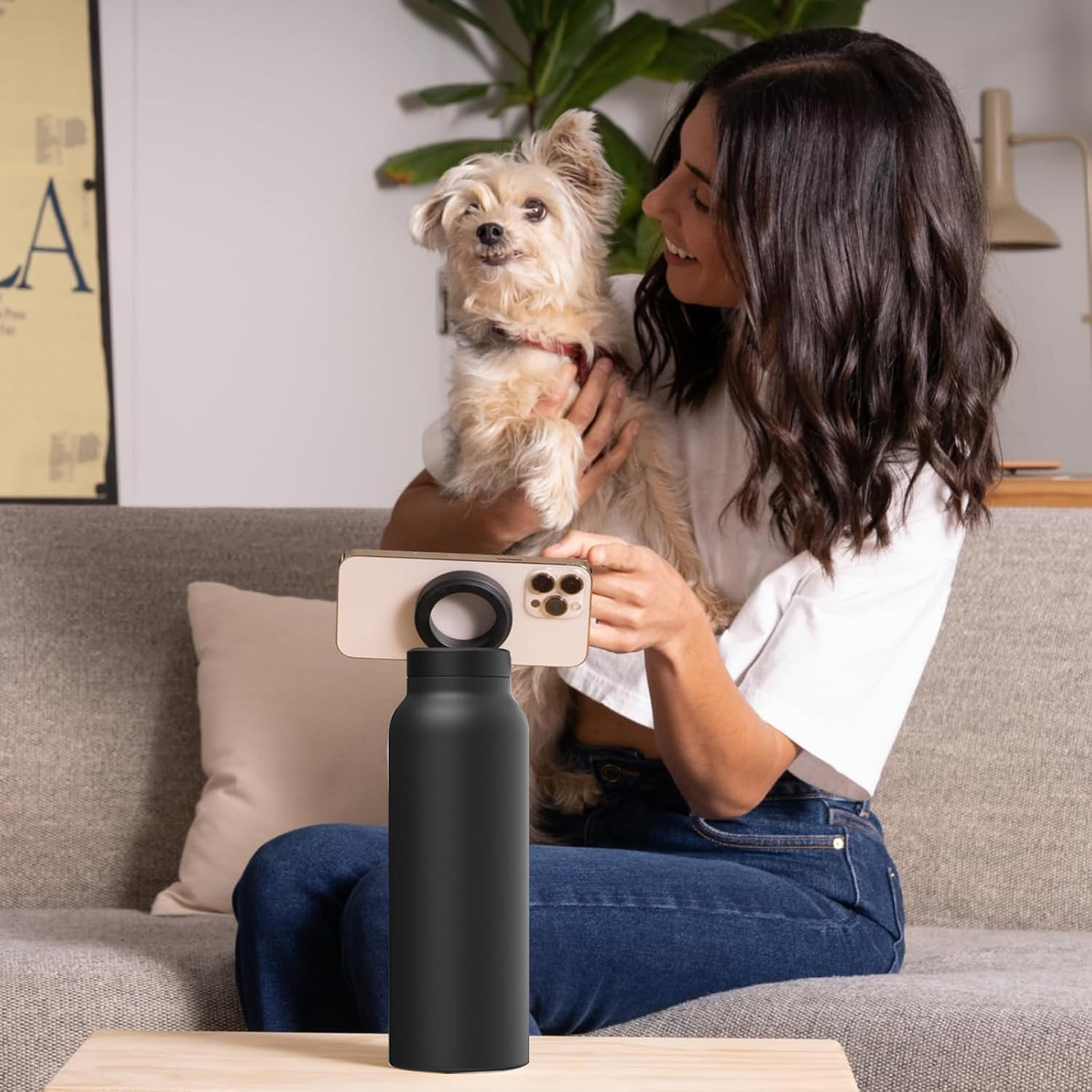 Insulated Water Bottle with Magnetic Phone Holder Stainless Steel Tumbler Compatible with MagSafe for Gym, Car, & Sports