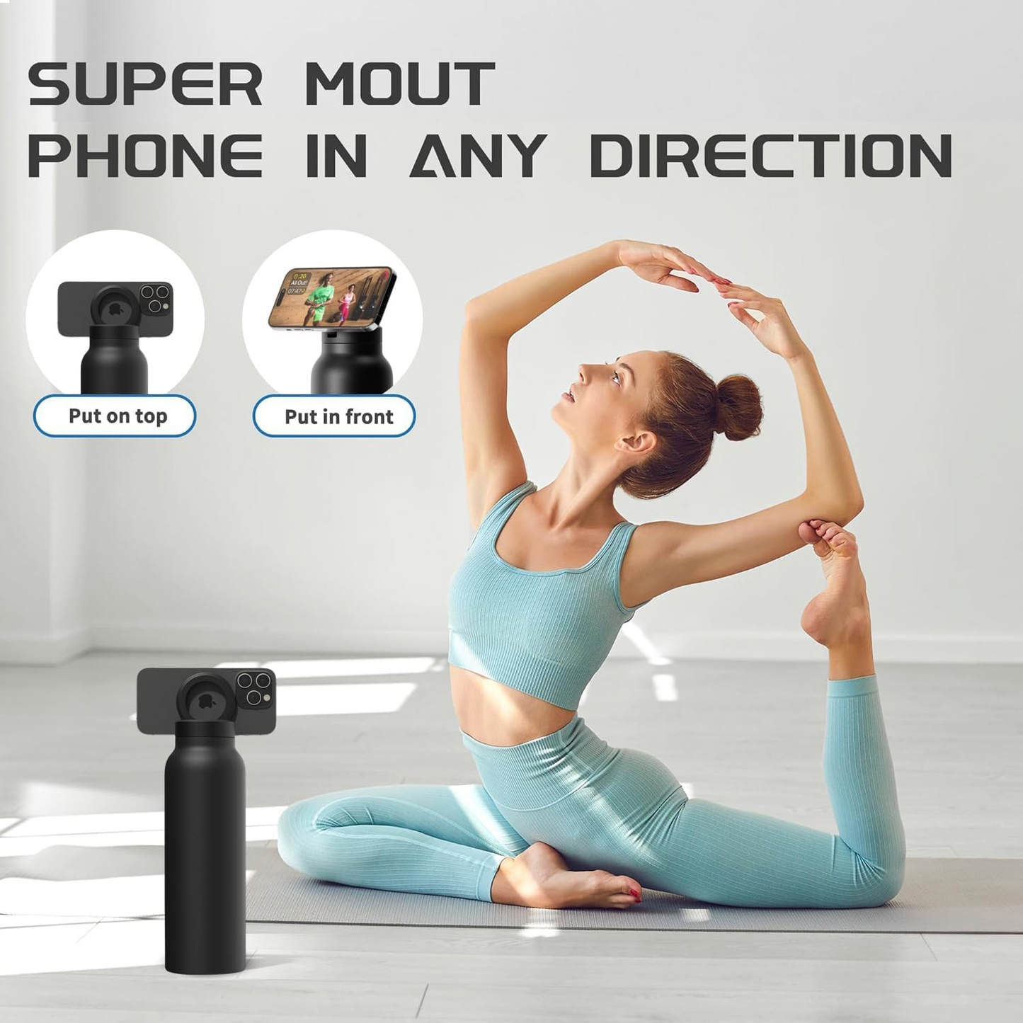 Insulated Water Bottle with Magnetic Phone Holder Stainless Steel Tumbler Compatible with MagSafe for Gym, Car, & Sports