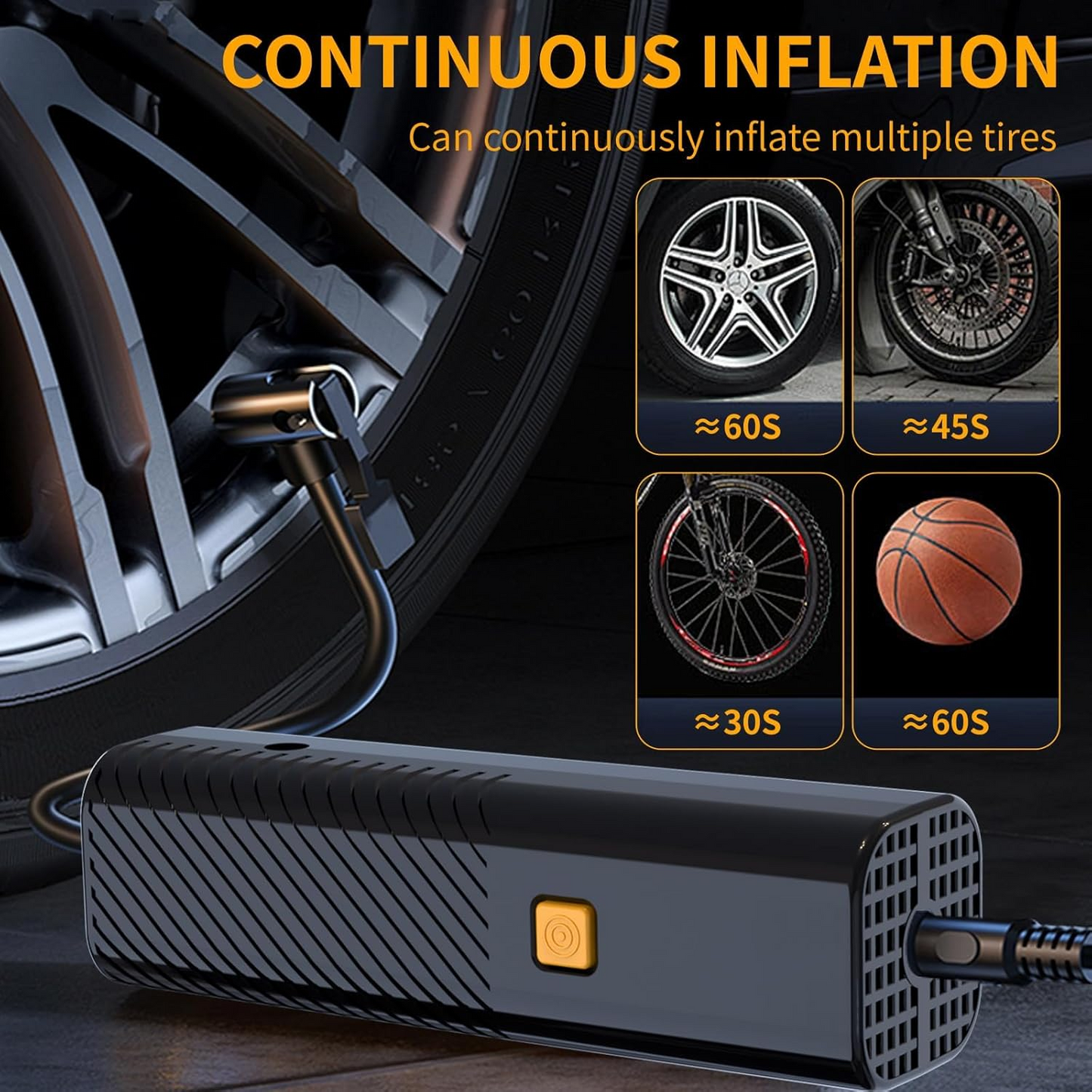 Tire Inflator Portable Air Compressor - Air Pump for Car Tires with Tire Pressure Gauge