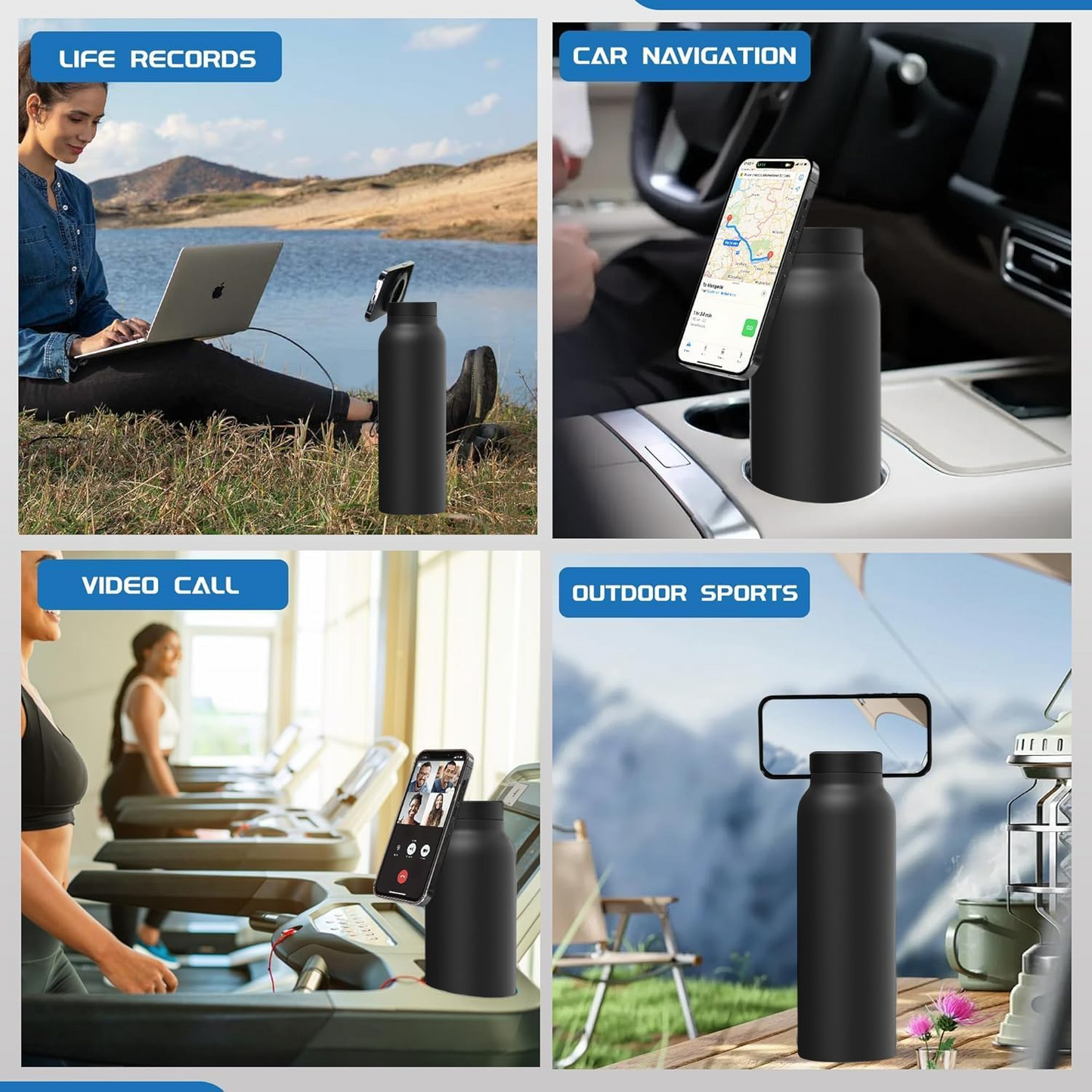 Insulated Water Bottle with Magnetic Phone Holder Stainless Steel Tumbler Compatible with MagSafe for Gym, Car, & Sports