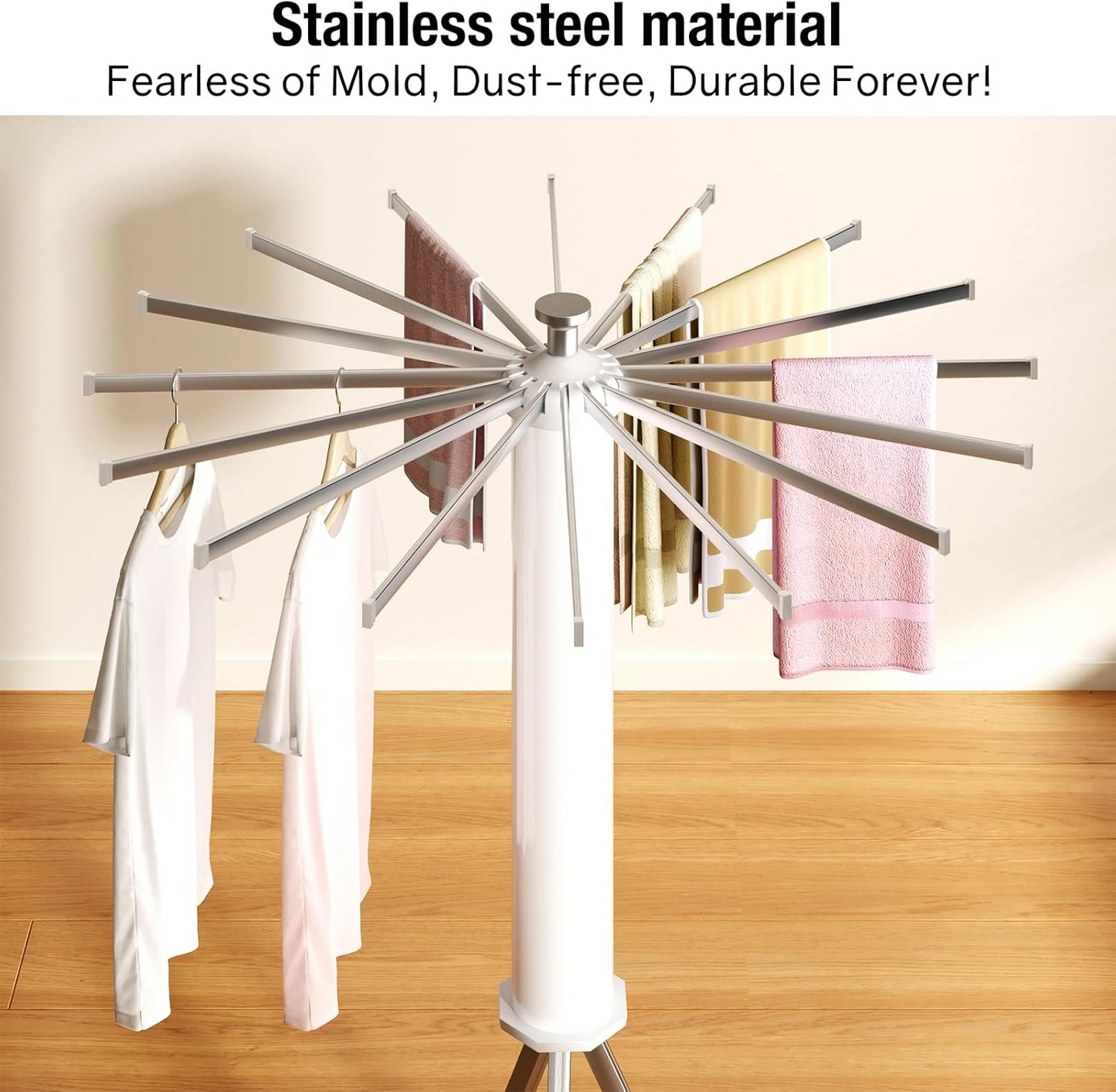 Folding Tripod Clothes Airer โ Compact Drying Rack with 16 Rotating Arms, Aluminum, Indoor/Outdoor Use