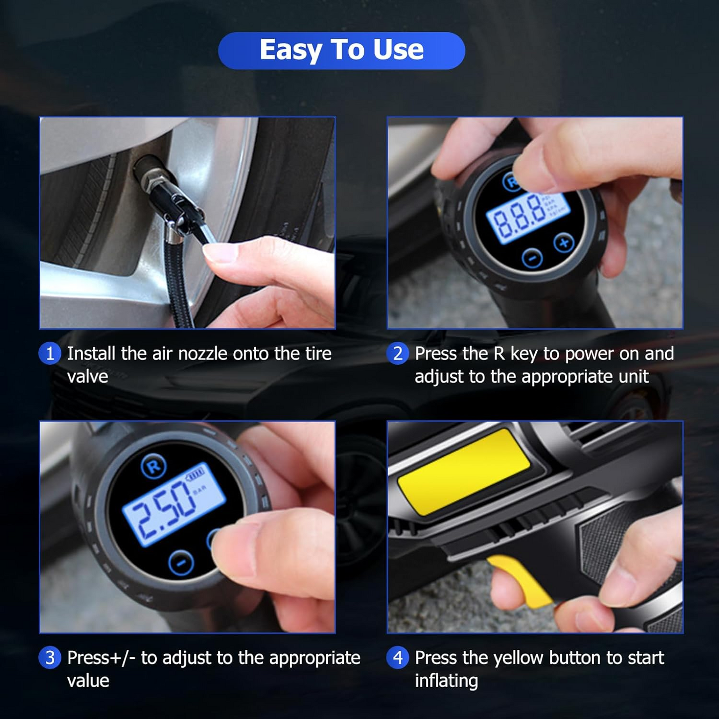 Tyre Inflator Pump Car Air Compressor Auto Shut-Off Portable 12V