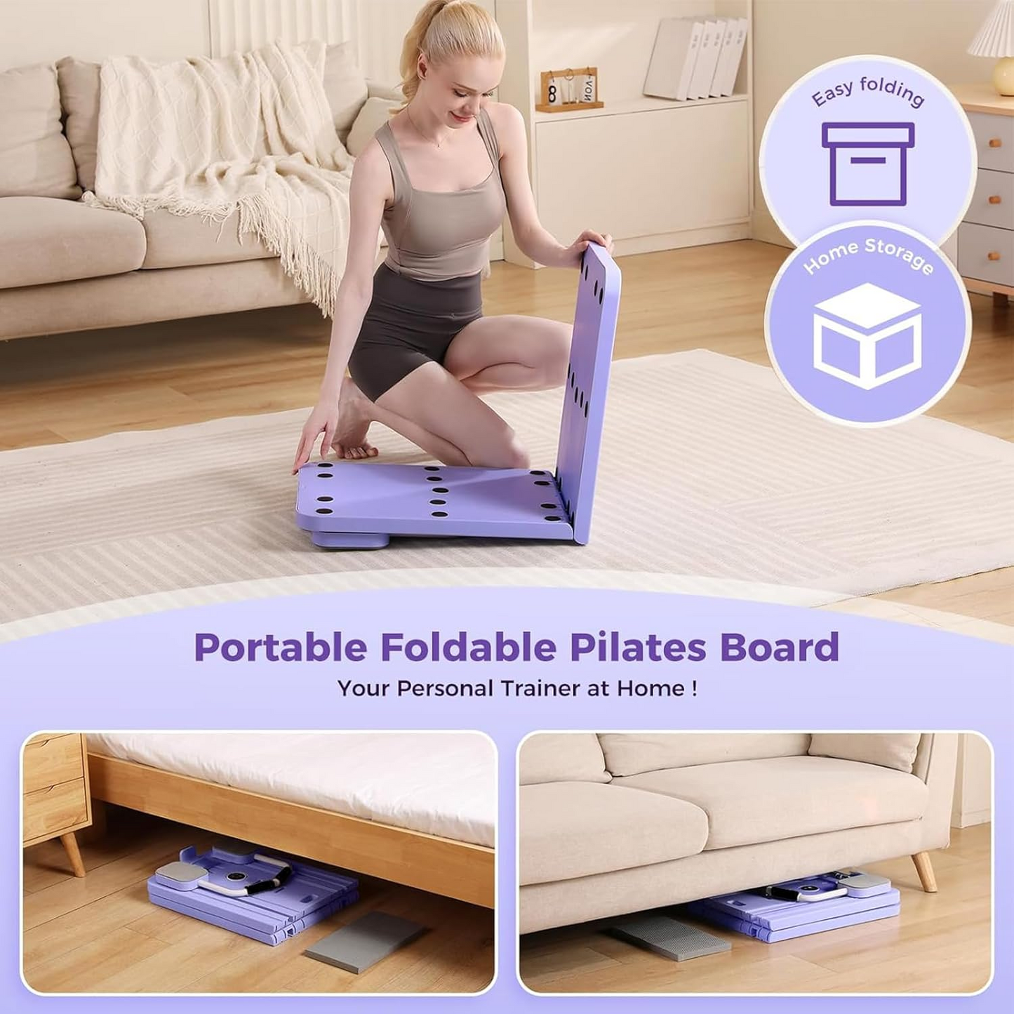 Foldable Pilates Reformer Machine โ Multifunctional Home Fitness Board with Ab Roller
