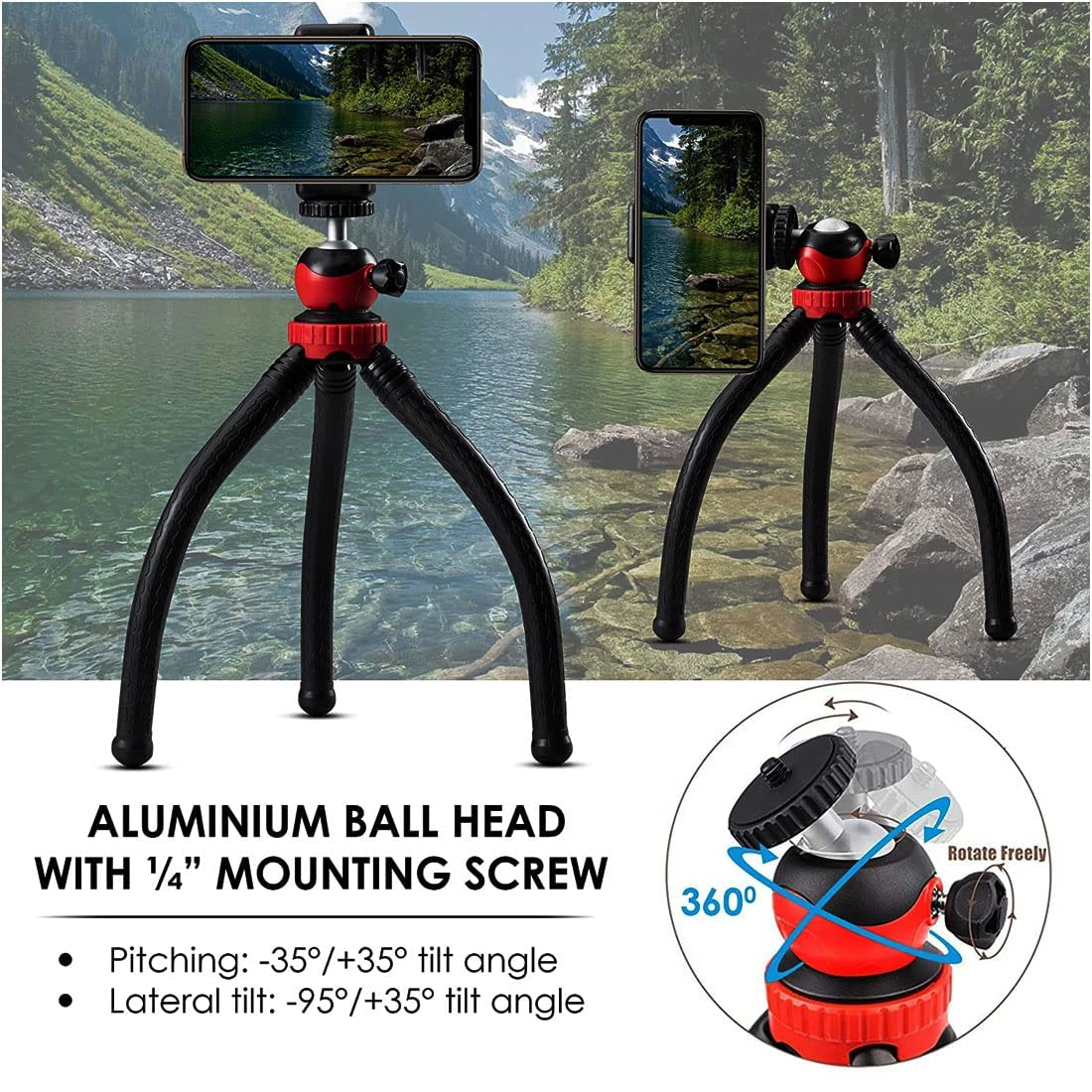 Flexible Octopus Tripod for Phone & Camera โ Mini Tripod Travel Stand with Phone Clip Mount