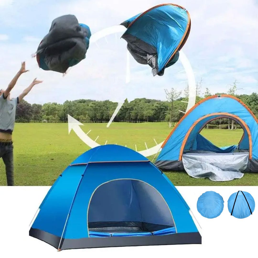 Automatic Pop-Up Tent โ Double Door, Single Layer, Waterproof & Windproof for Outdoor Camping with Carry Bag โ Green