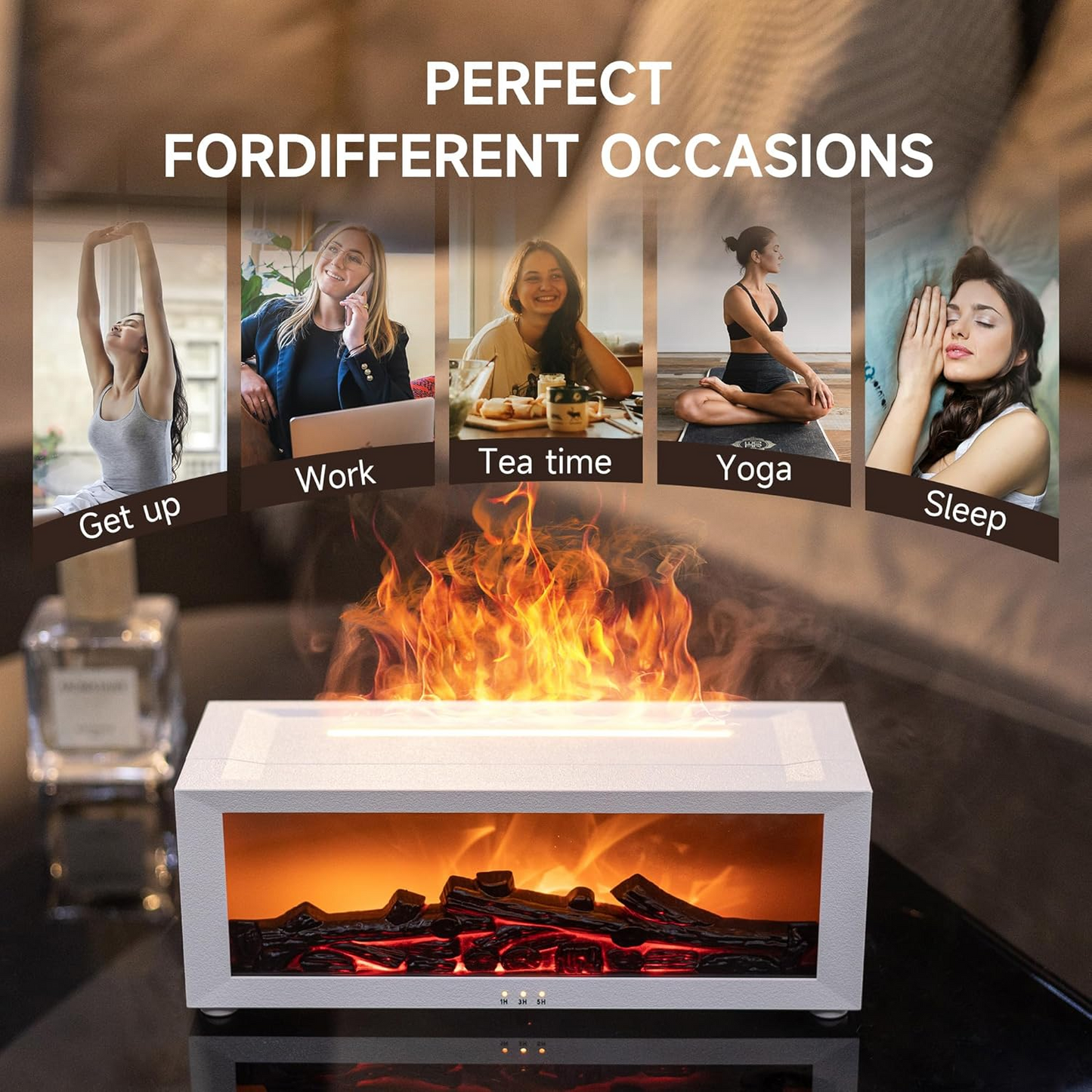 Flame Fireplace Diffuser, Vintage Fireplace Aromatherapy Diffuser Humidifier