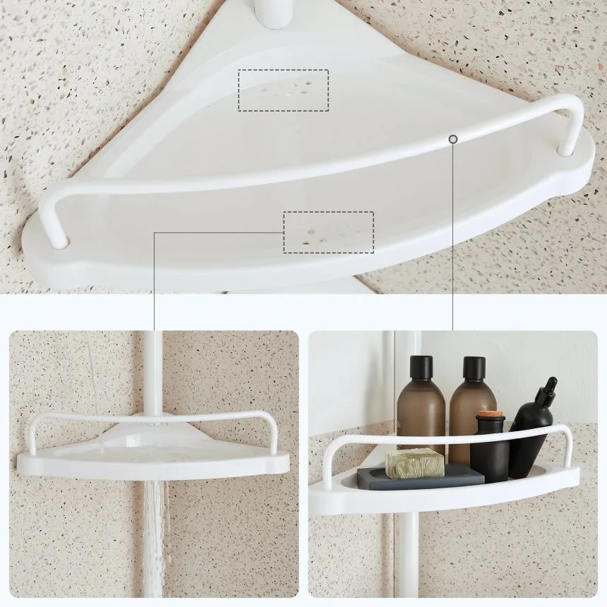 4 Tier Bathroom Corner Shelf with Towel Holder โ Wall Mounted Storage Rack for Toiletries & Towels