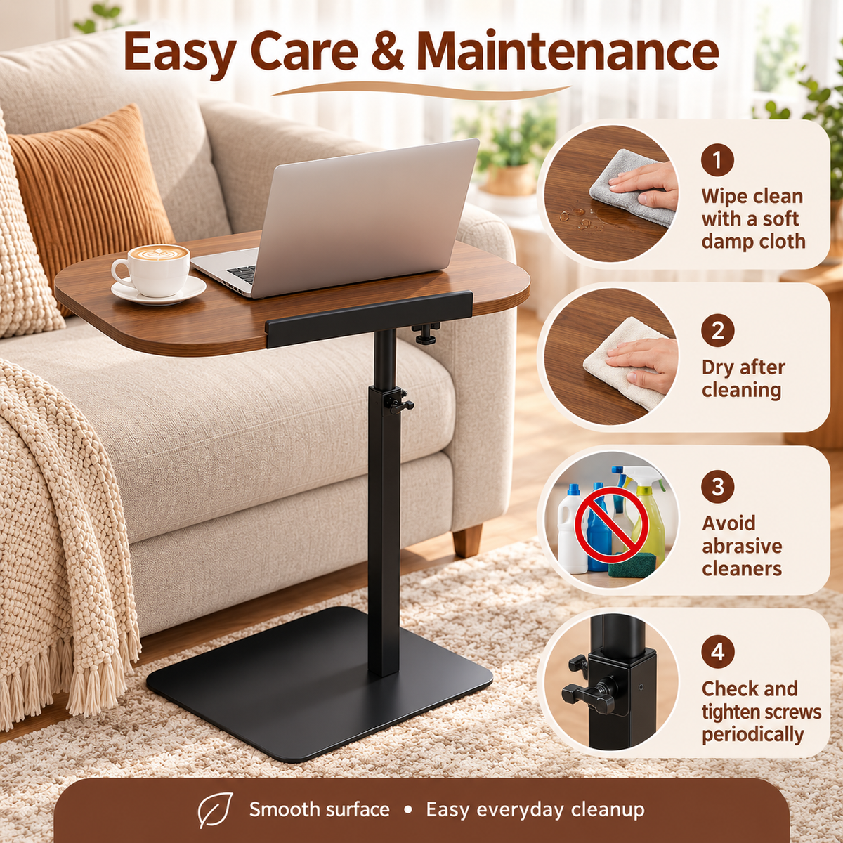 Adjustable C-Shaped Side Table – 360° Swivel Laptop Table