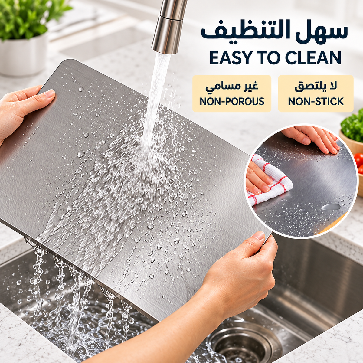 Stainless Steel Cutting Board with Lip for Kitchen, Chopping Boards with Grey Non-slip Mat, Cutting Board with Counter Lip for Meat, Fruits, Vegetables, Bread,Dough