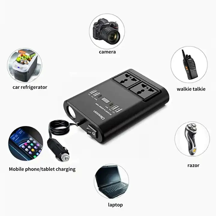 150W Car Power Inverter โ DC 12V/24V to AC 220V Converter for Vehicle