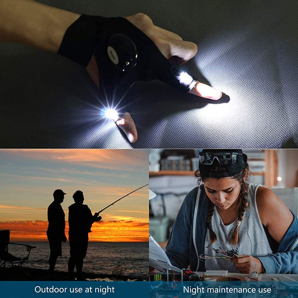 Gloves with Built-in LED Flashlight for Hands-Free Power