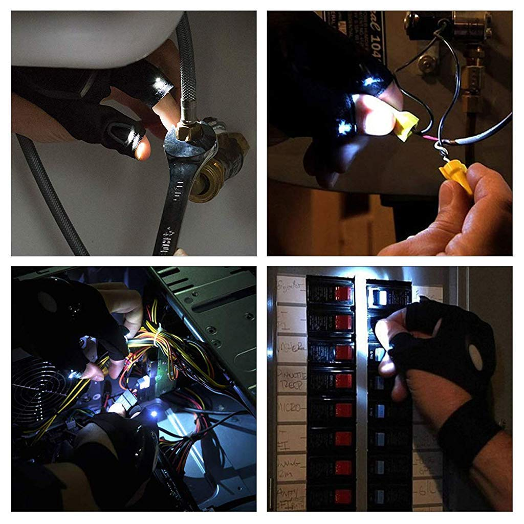 Gloves with Built-in LED Flashlight for Hands-Free Power