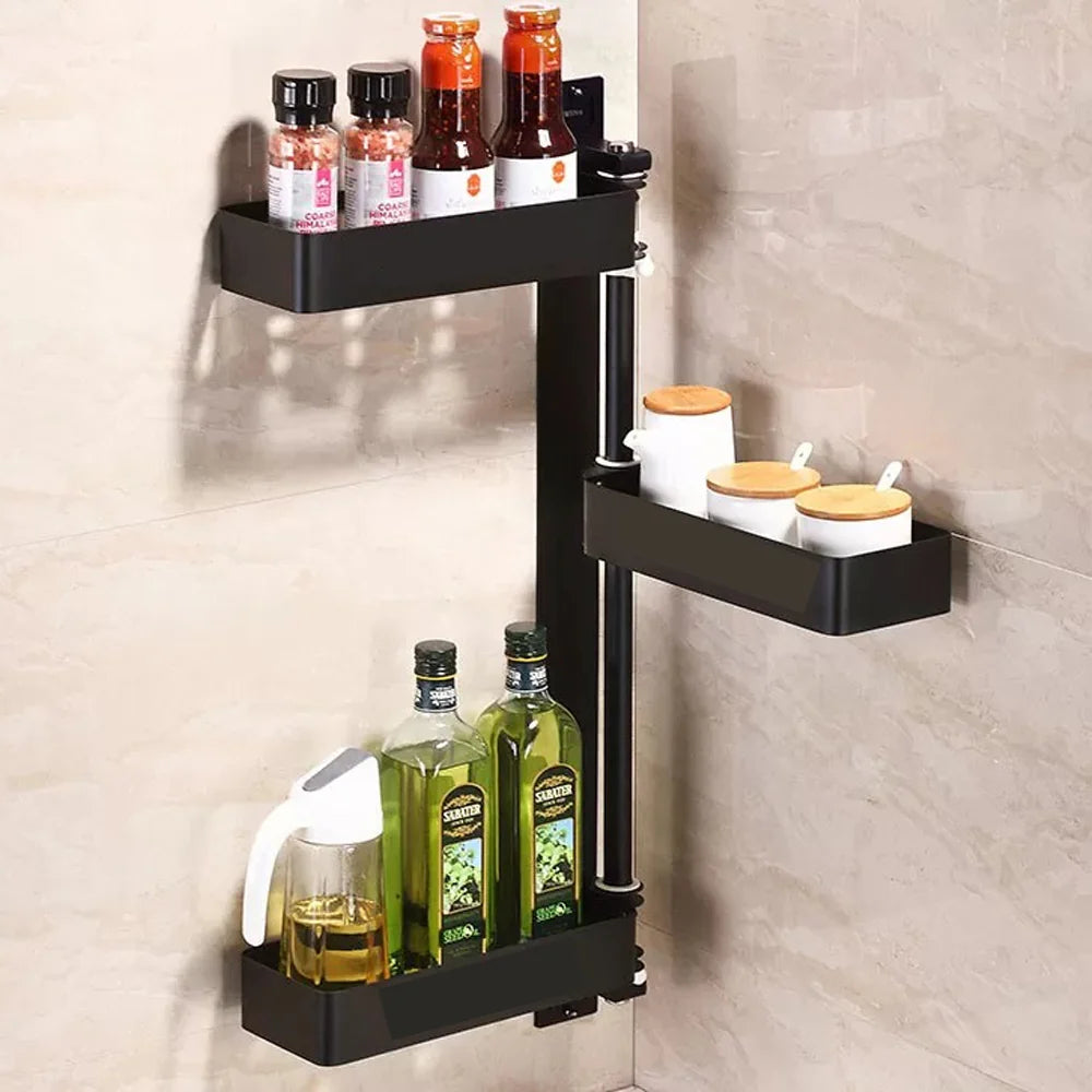 3 Tiered Wall Mounted Kitchen Storage Racks 180 Degree Rotatable For Spice
