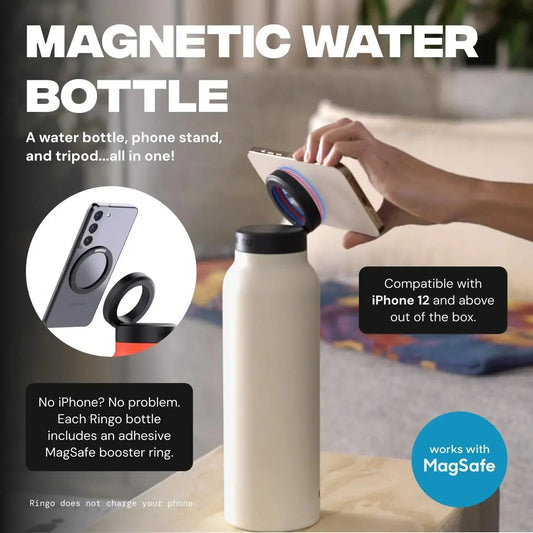 Insulated Water Bottle with Magnetic Phone Holder Stainless Steel Tumbler Compatible with MagSafe for Gym, Car, & Sports