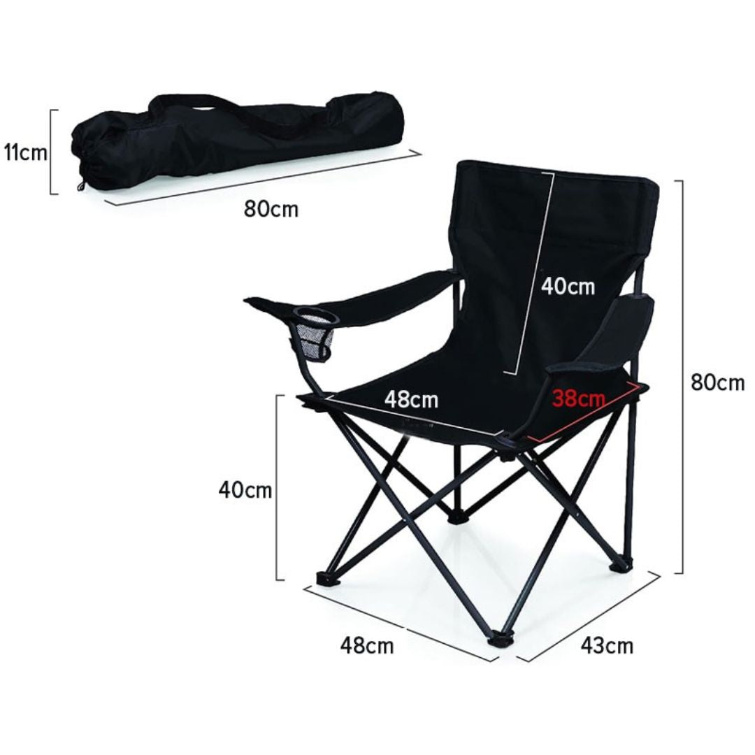 Portable & Foldable Camping Chair with Cup Holder, Outdoor Chair โ Black