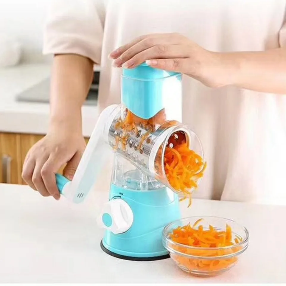 3-in-1 Drum Vegetable Cutter & Rotary Cheese Grater – Multifunctional Slicer with 3 Stainless Steel Blades for Vegetables, Fruits & Cheese