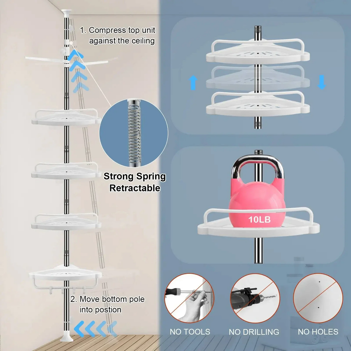 4 Tier Bathroom Corner Shelf with Towel Holder โ Wall Mounted Storage Rack for Toiletries & Towels