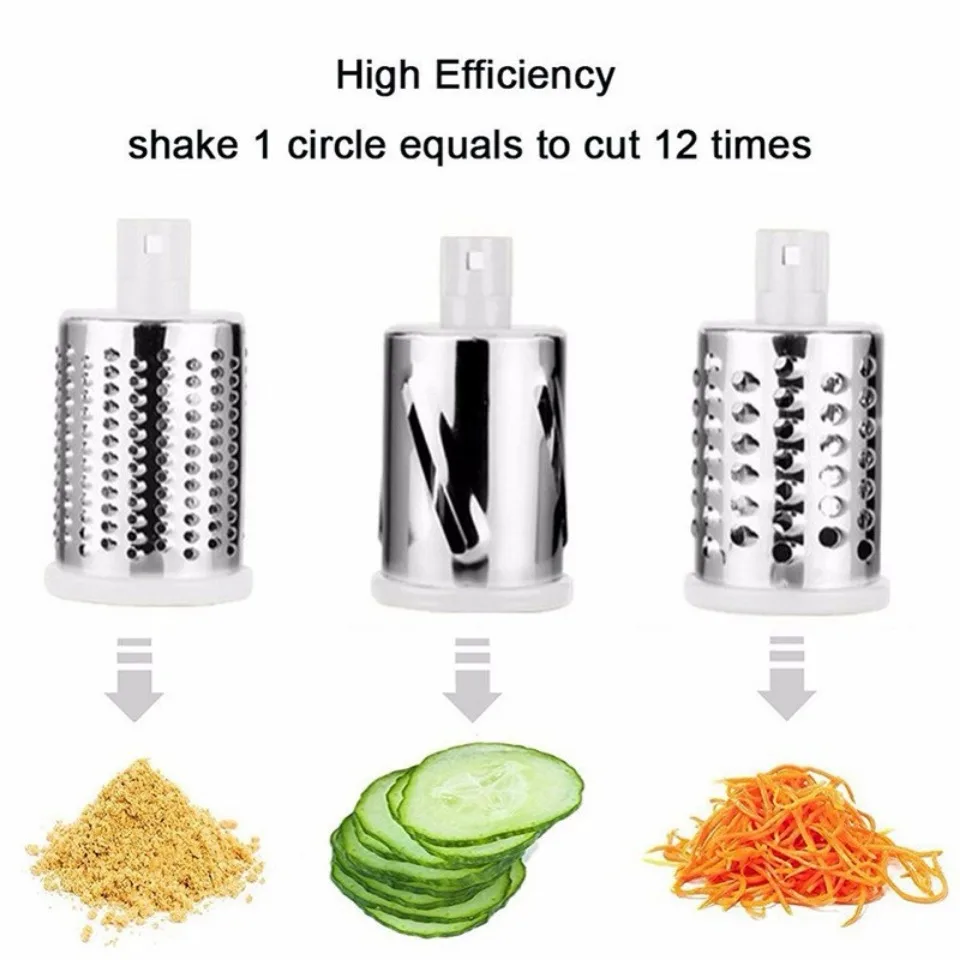 3-in-1 Drum Vegetable Cutter & Rotary Cheese Grater – Multifunctional Slicer with 3 Stainless Steel Blades for Vegetables, Fruits & Cheese