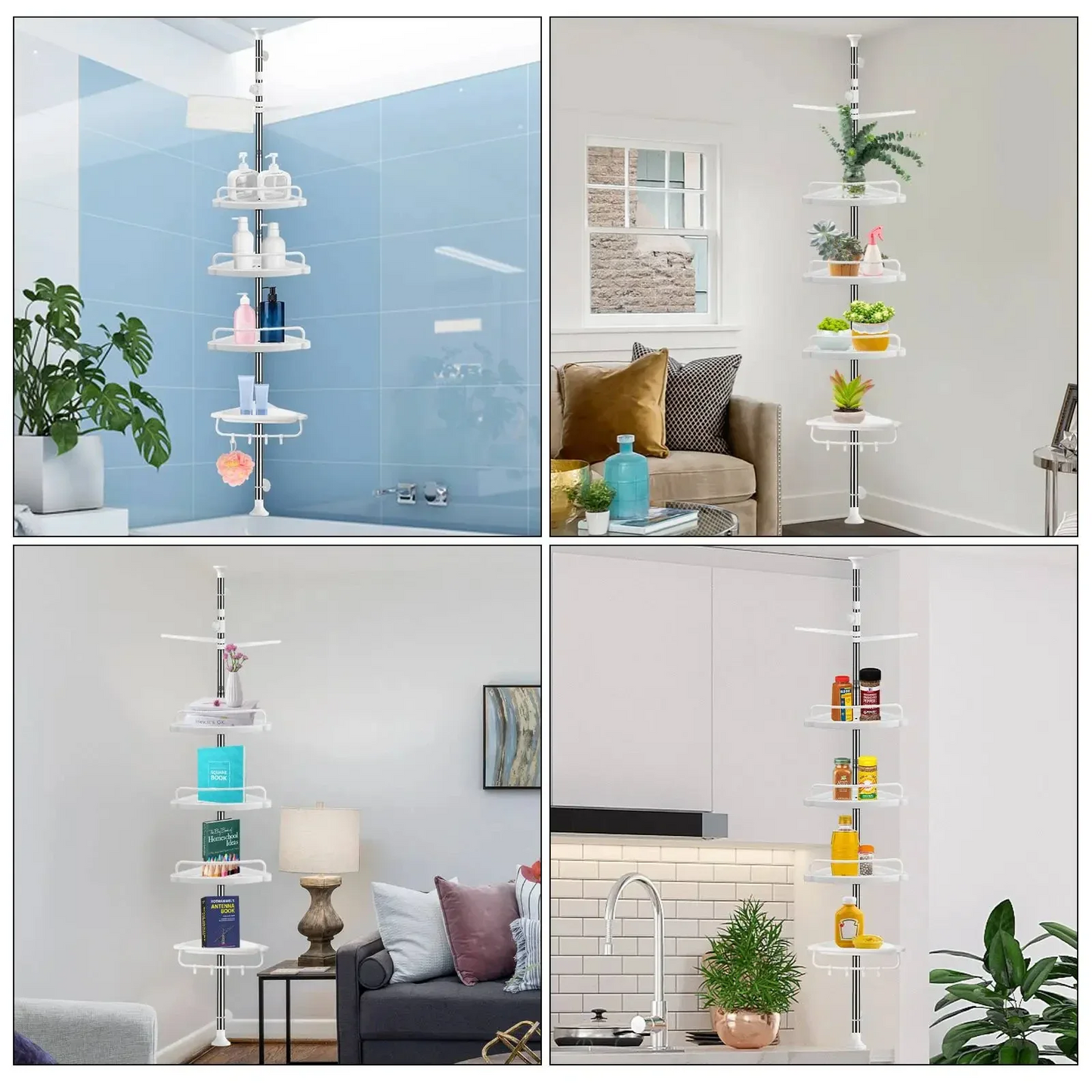 4 Tier Bathroom Corner Shelf with Towel Holder โ Wall Mounted Storage Rack for Toiletries & Towels