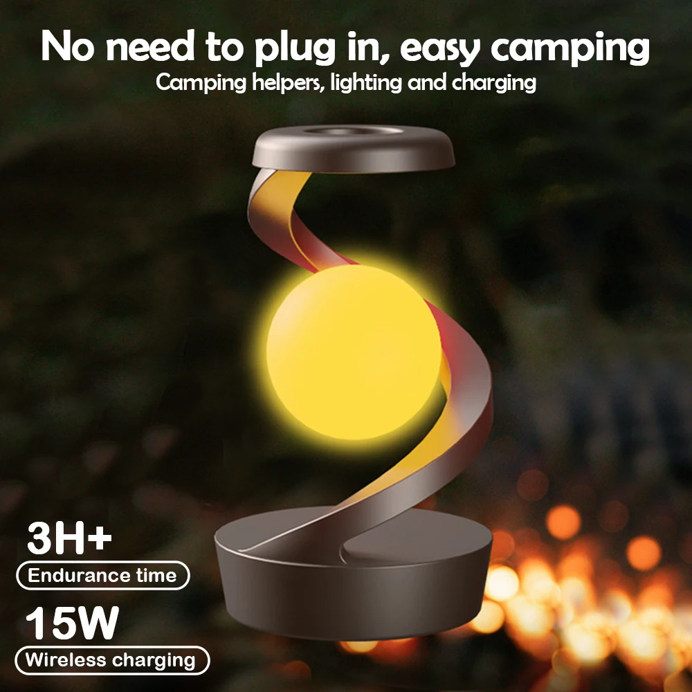 360 Floating RGB Light – Rotating Magnetic Table Lamp with Wireless Charger - Black color