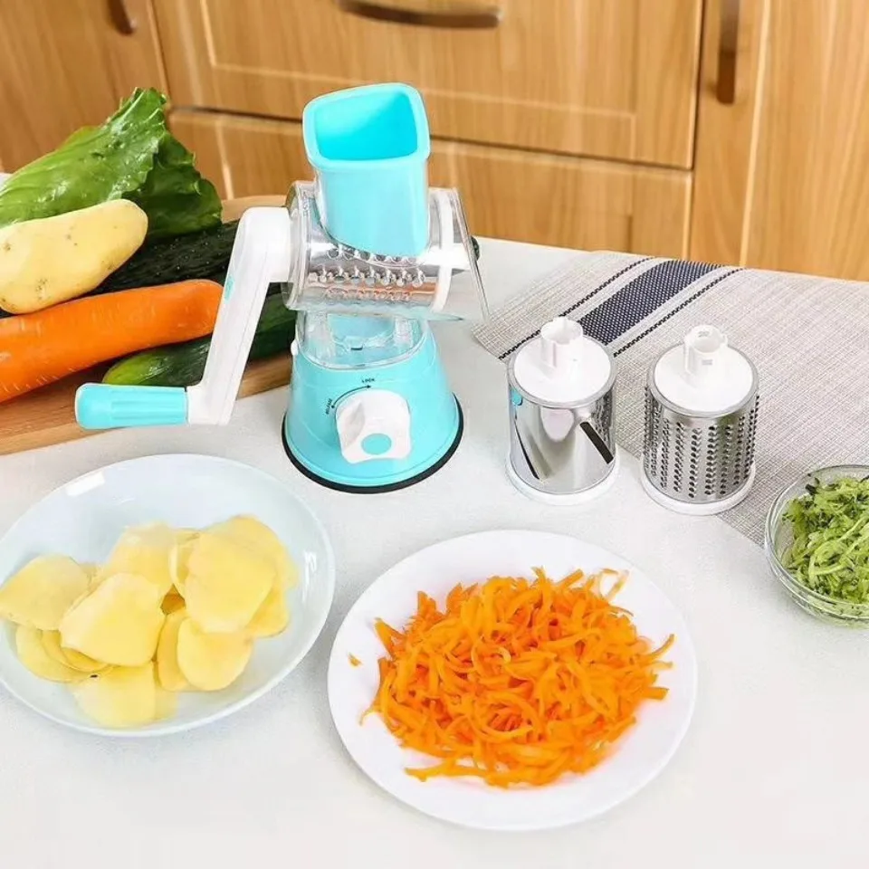 3-in-1 Drum Vegetable Cutter & Rotary Cheese Grater – Multifunctional Slicer with 3 Stainless Steel Blades for Vegetables, Fruits & Cheese