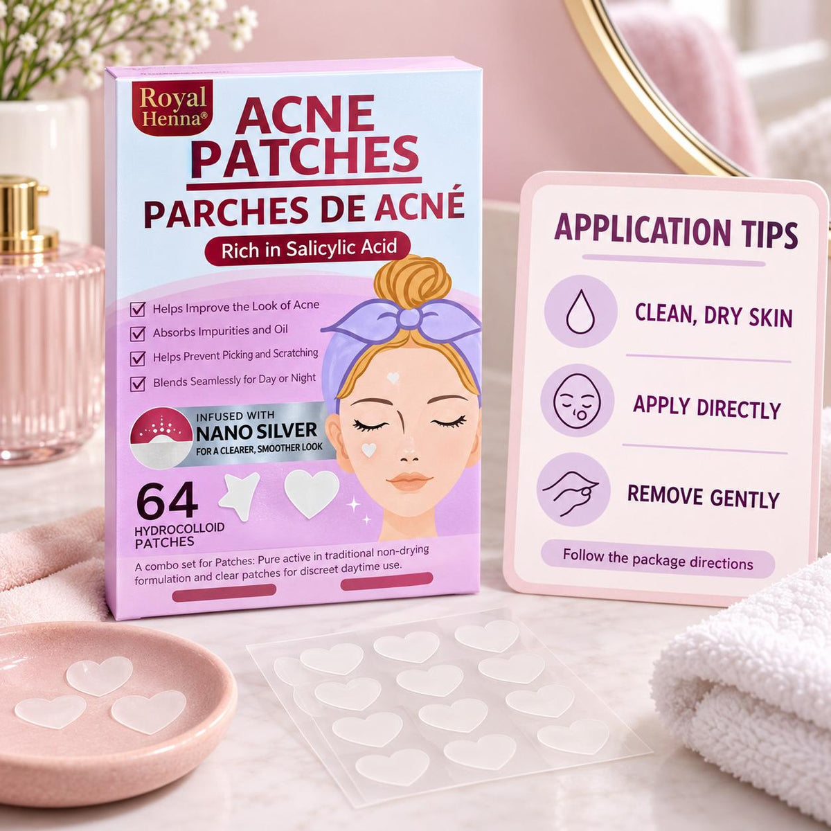Heart-Shaped Hydrocolloid Acne Patches with Salicylic Acid – 64 Pieces