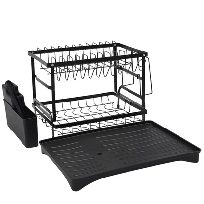 Kitchen 2-Tier Dish Drying Rack with Drainage Tray & Utensil Holders