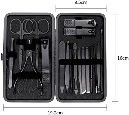 Luxury Black Manicure Set Nail Clippers Tools Household 18Pcs , Tool Kit for Men and Women