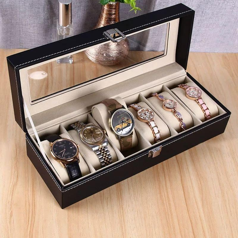 Watch Organizer and Accessories Premium Leather and Clear Cover Gift