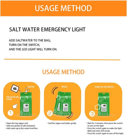 Portable Salt Water LED Lamp for Camping, Hiking & Emergencies.