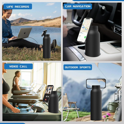 Insulated Water Bottle with Magnetic Phone Holder Stainless Steel Tumbler Compatible with MagSafe for Gym, Car, & Sports
