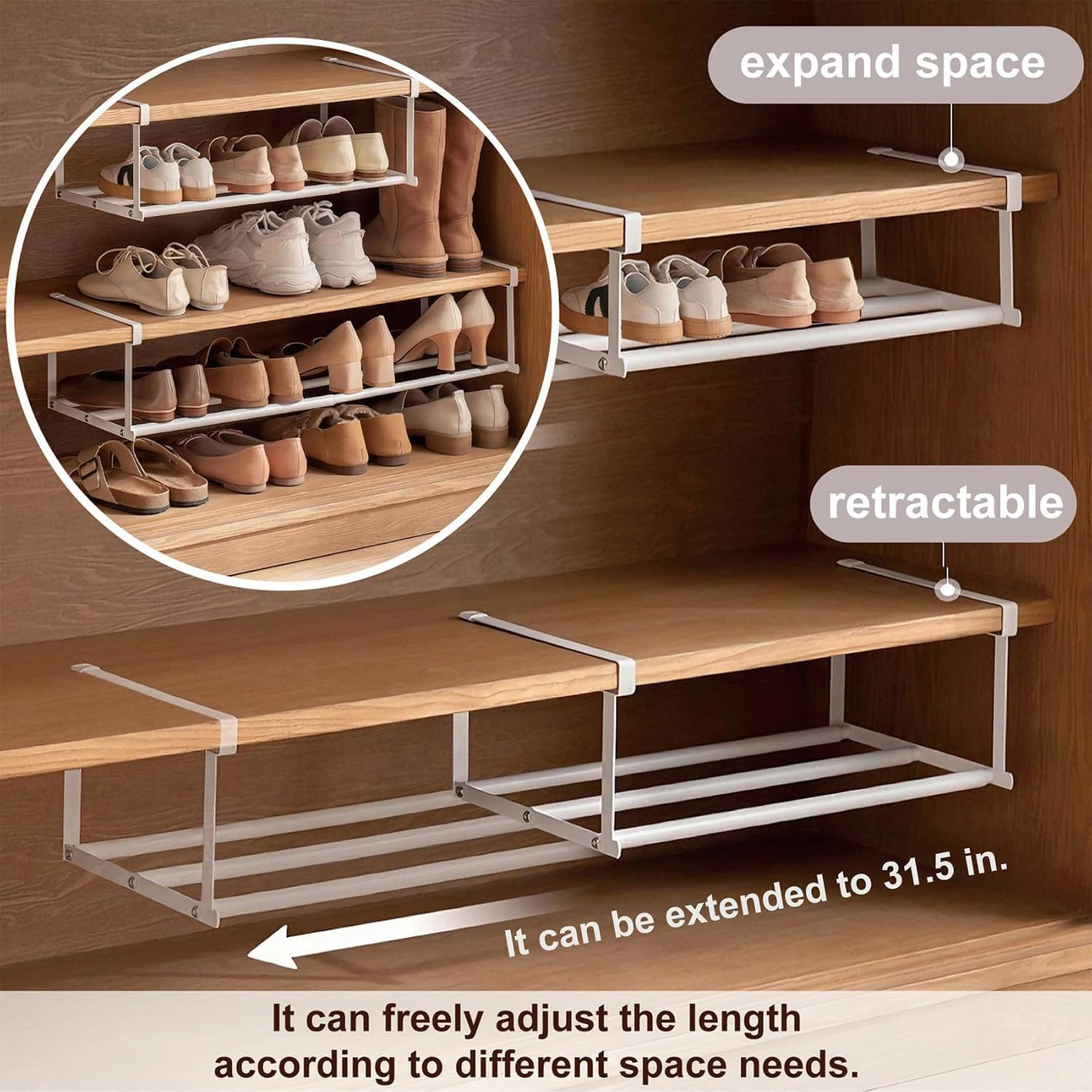 Expandable Shoe Rack Organizer - Adjustable Shoe Rack & Under Cabinet Shelf