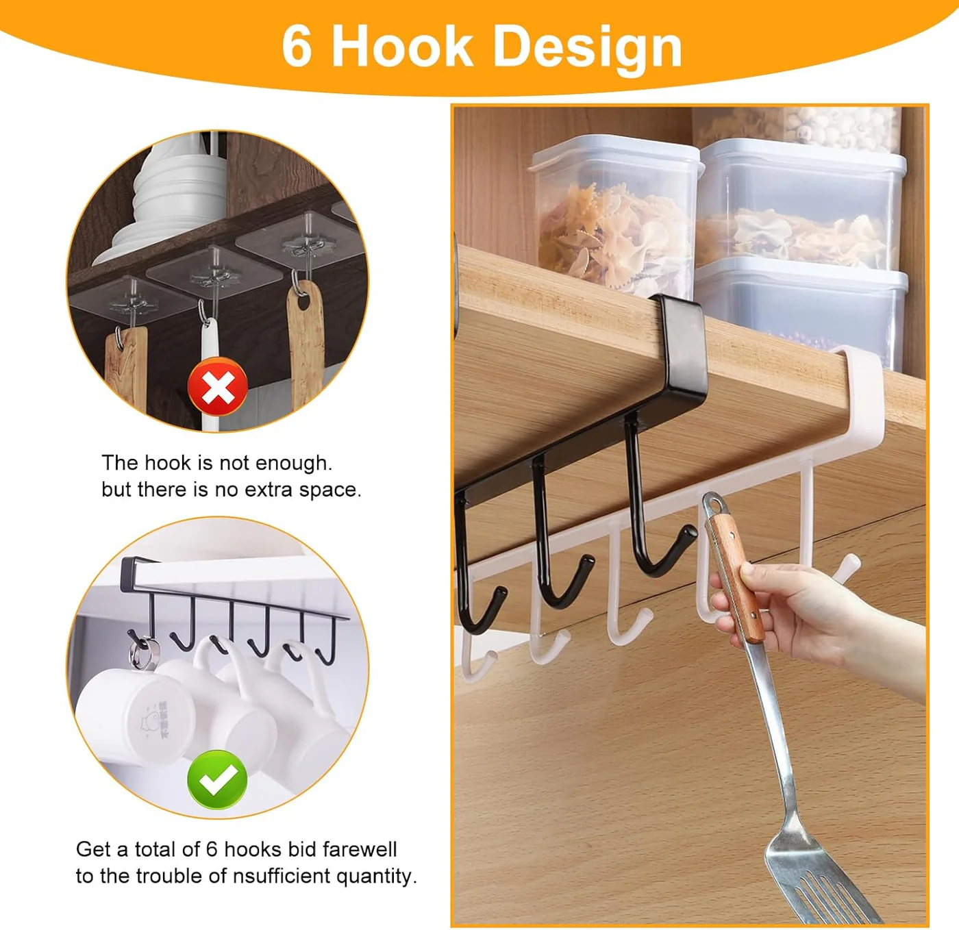 Stainless steel 6 hook organizer
