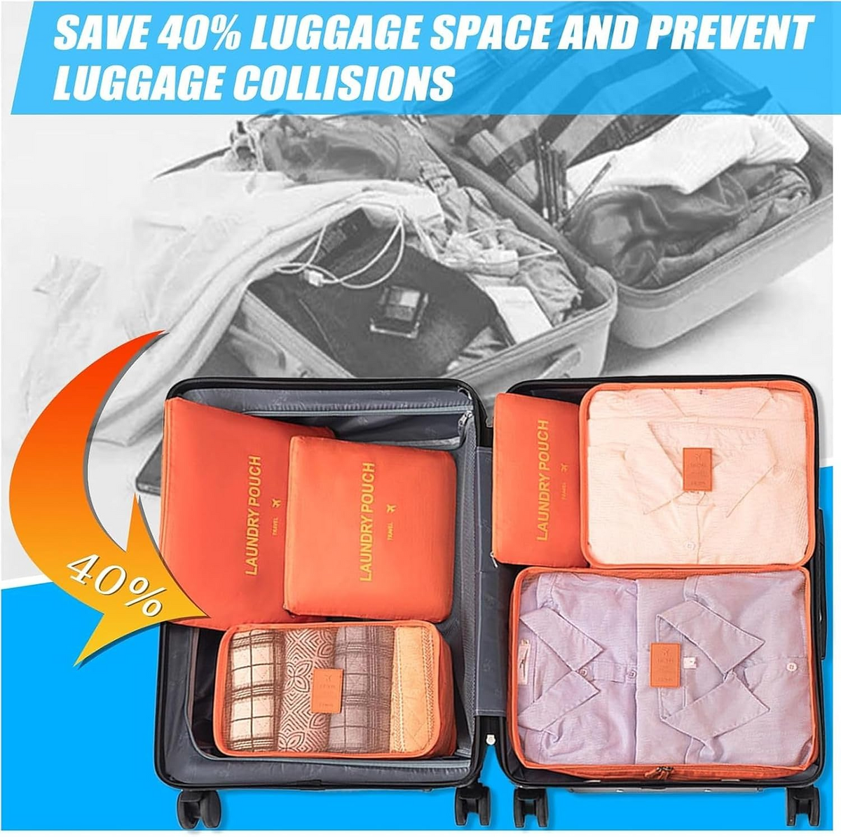 6-Piece Travel Packing Cubes Set – Foldable Luggage Organizer Bags