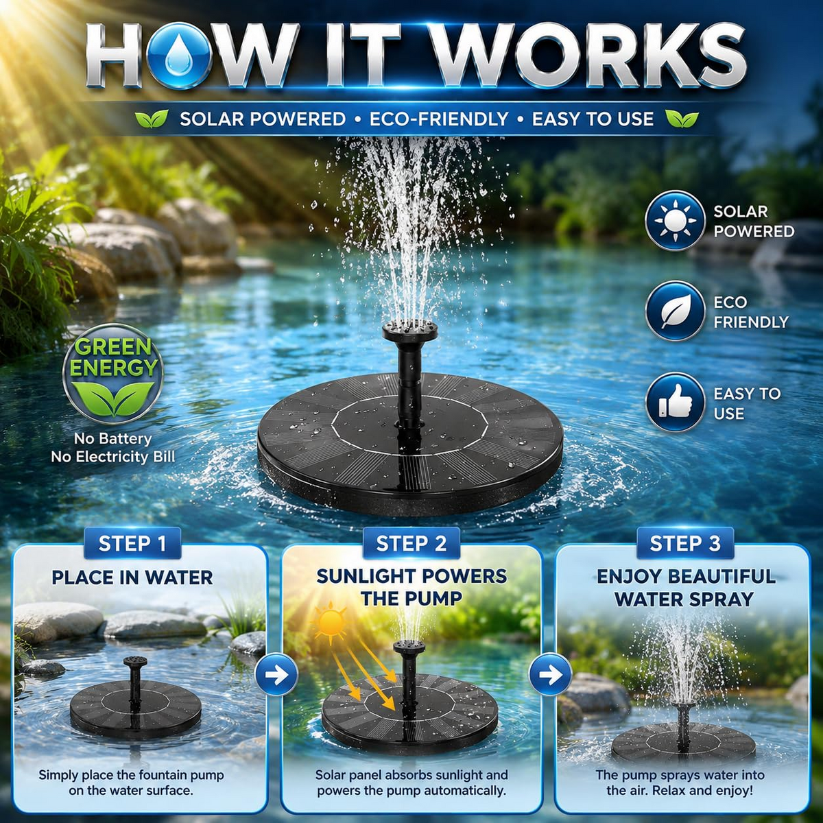 Solar Bird Bath Water Fountain Pump