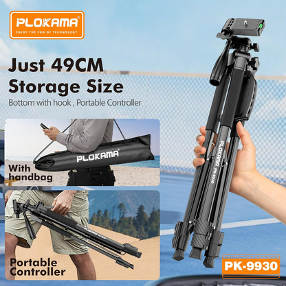 PLOKAMA Professional Tripod 150cm – 360° Rotation with Bluetooth Remote PK-9930