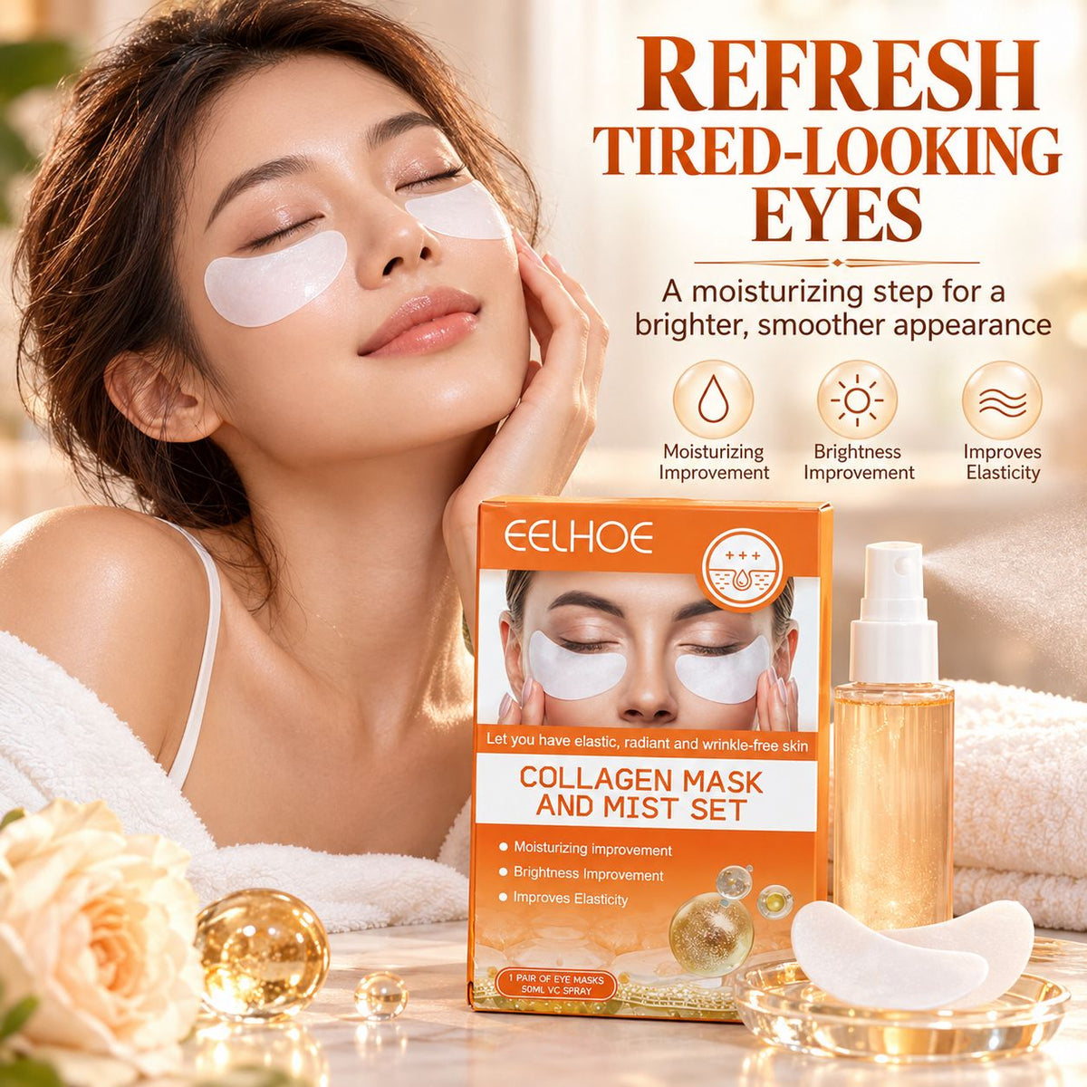 EELHOE Collagen Eye Mask & Vitamin C Mist Set – 1 Pair + 50ml